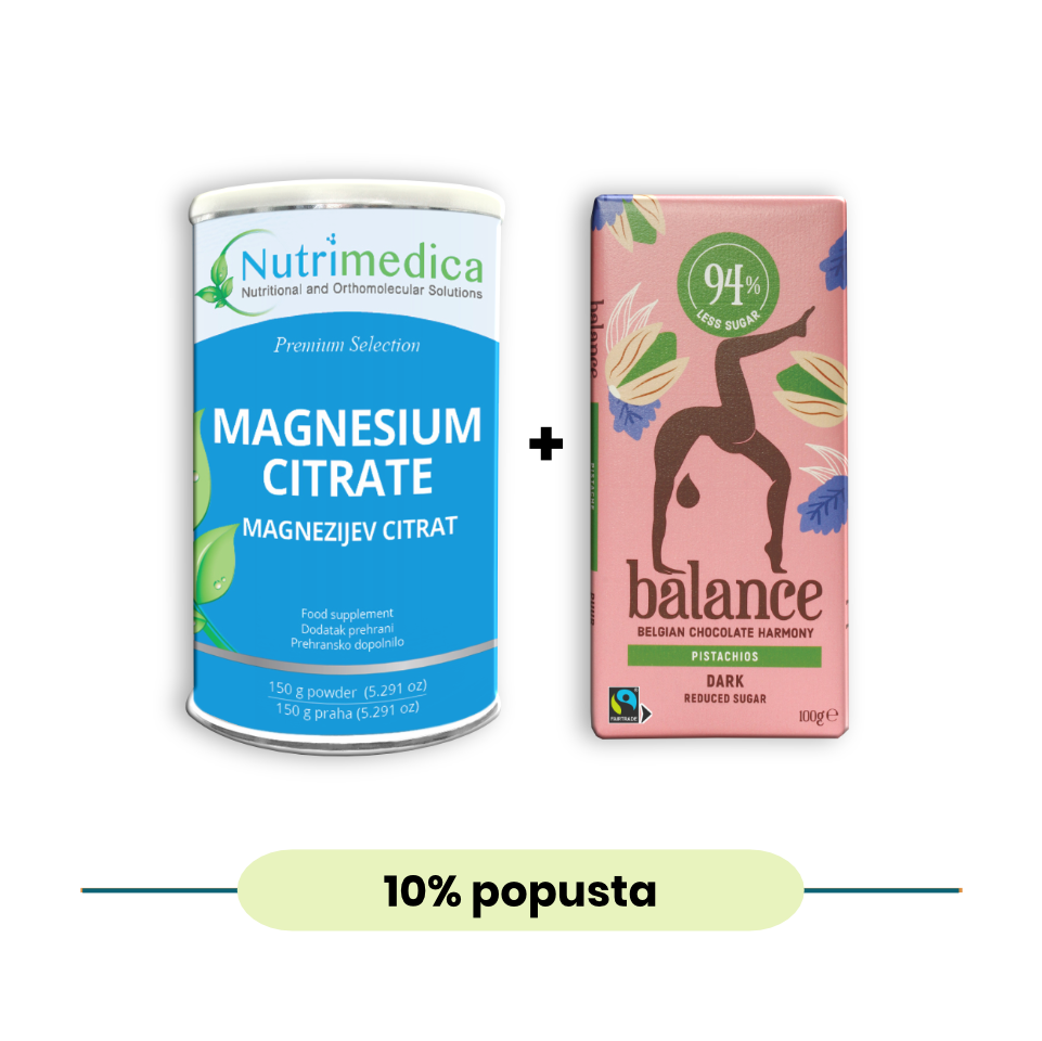 Nutrimedica magnezij citrat + Balance tamna čokolada s pistacijama